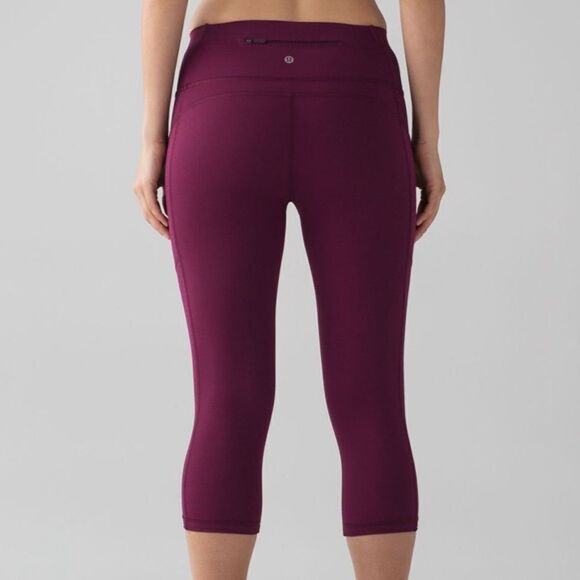 Lululemon Mind Over Miles Crop 17” Marvel Maroon Leggings Pockets Womens Size 6 - Picture 2 of 11